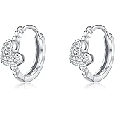 SLUYNZ 925 Sterling Silver CZ Love Hoop Earrings for Women Teens Small Heart Huggie Earrings
