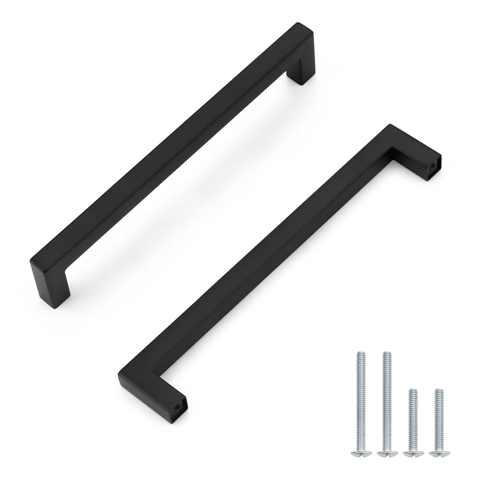 Probrico 30 Pack Square Flat Black Kitchen Cabinet Handles,7.5inch Hole Center Modern Black Dresser Drawer Pulls,Stainless Steel Hardware Handles for Cabinets Drawers Closets Image