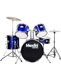 Mendini by Cecilio Complete Full Size 5-Piece Adult Drum Set with Cymbals, Pedal, Throne, and Drumsticks, Metallic Blue, MDS80-BL