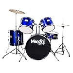 Mendini by Cecilio Complete Full Size 5-Piece Adult Drum Set with Cymbals, Pedal, Throne, and Drumsticks, Metallic Blue, MDS80-BL