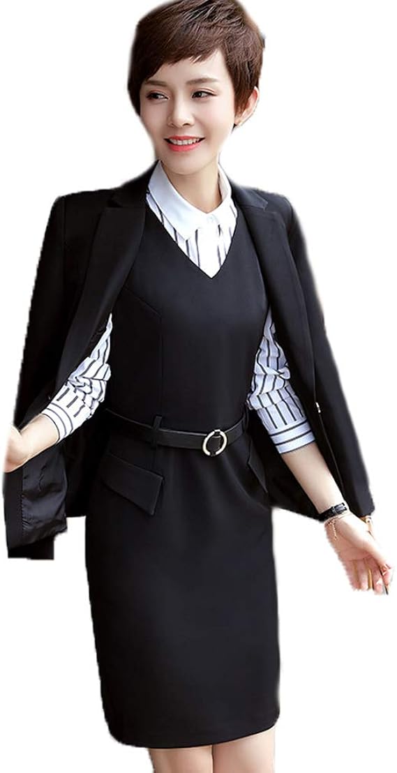 Amazon レディーズ ビジネス ジャケット ブラック Olワンピース リクルート 就活 膝丈 着痩せ 就活 オフィス 大きいサイズ 洗える ワンピース チュニック 通販