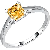 Yellow Moissanite Anniversary Ring for Women - 1.0ct 5.5MM Square Lab Created Diamond S925 Silver Pated 18K White Gold Wedding Jewelry