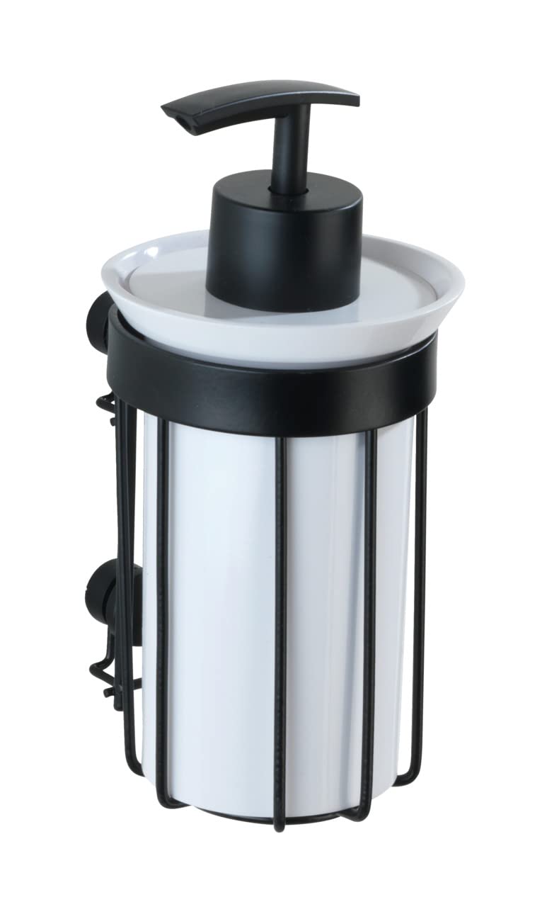 WENKO Classic Plus Black Liquid Soap Dispenser Rust Protection Capacity 0.185 L Steel 8 x 16.5 x 9 cm Black