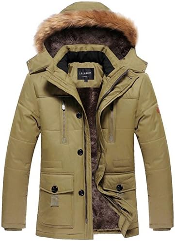 fashciaga Men's Winter Hooded Faux Fur Lined Coat Outdoor Jacket (X-large, Khaki)