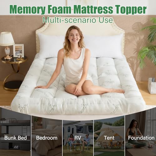 WhatsBedding 5 Inch Memory Foam Mattress Topper King Size for Back Pain Relief, with Cooling Breathable Bamboo Viscose Air Layer, Soft Pillow Top Mattress Topper, 80x78x5in