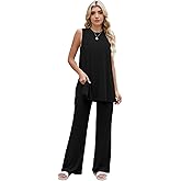 Mrskoala Women 2 Piece Outfits Summer Casual Lounge Sets Flare Pants Tank Top Loose Tracksuit