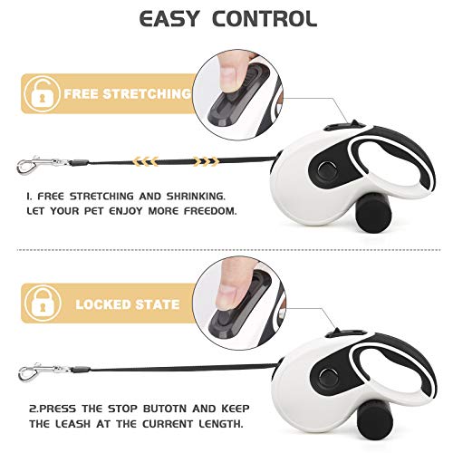 voopet Retractable Dog Leash, 360°Tangle Free Strong Nylon Ribbon Extends 16ft - Heavy Duty Pet Walking Leash with Free Waste Bag Dispenser and Bags for Small Medium and Large Dogs (Whtie) - Thumbnail 3