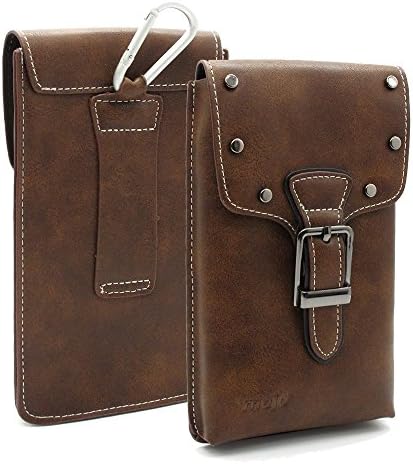 COFFEE Universal Rivets Cowboy Series Premium Leather Multi-function Belt Loop Case Holster Carrying Bag Pouch Two Pockets Inside With Metal Buckle