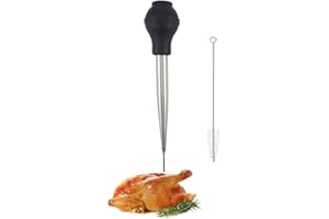 ROCA Stainless Steel Turkey Baster Food Grade High Temperature Resistant Silicone Oil Injector Marinades Ball Syringe Needle and Brush Easy to Clean