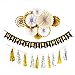 HOLLOSPORT Black and Gold Birthday Decorations with Black Happy Birthday Banner, Round Paper Fans, Tissue Tassels for Hanging Party Supplies