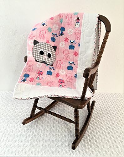 Small Pink Cat Applique Quilt