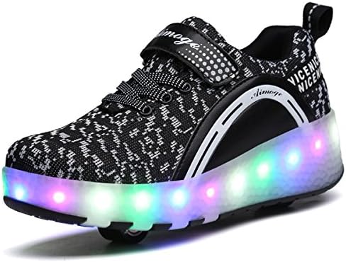 VMATE LED Light Up Roller Skate Shoes Blink Double Wheel Fashion Sports Flashing Sneaker Boys Girls Kid