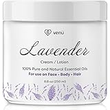 Lavender Essential Oil Lotion – Daily Moisturizing Cream for Face, Body and Hair – All Natural – Disinfects, Boosts Circulation, Relieves Pain – For All Skin Types – by Venu