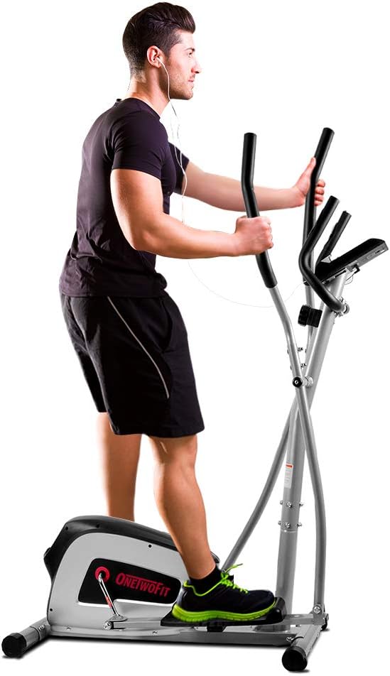 ONETWOFIT Home Elliptical Cross Trainer, 8-Level Magnetic Resistance,13-inch Stride Length, 12-lbs Two Way Flywheel, Monitor with Heart Rate Sensor and Tablet Holder OT111