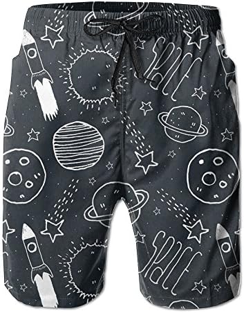 Men's Summer Casual Universe Swim Black Wicking Property Qick Dry Breathable Board Shorts