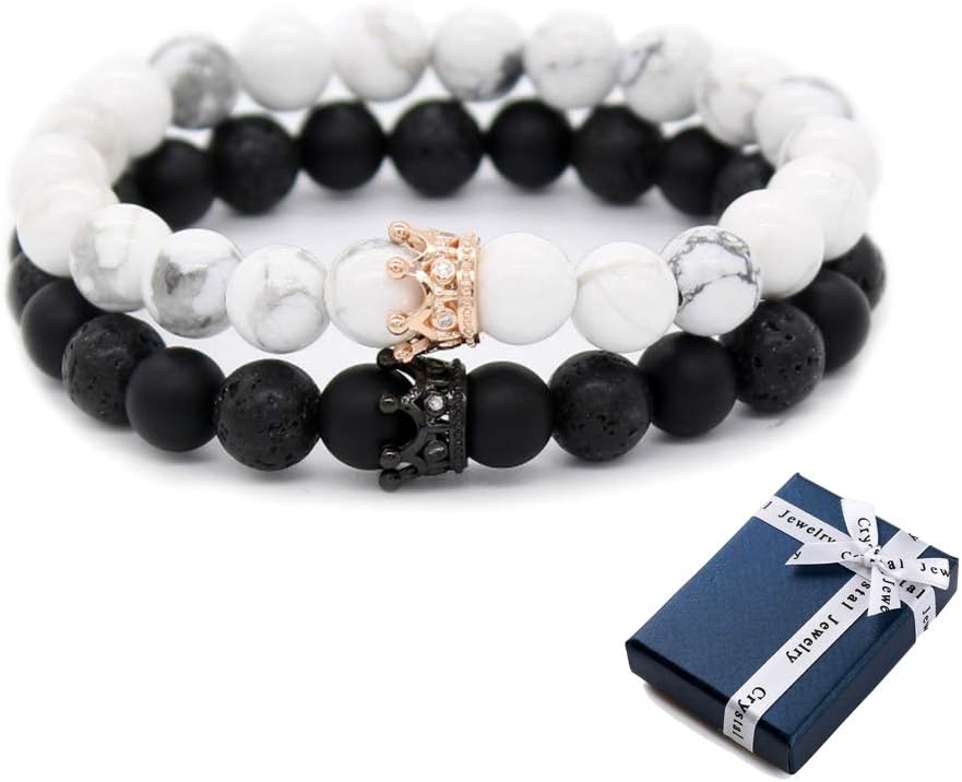 Armband Queen und King Crown Naturstein Perlen für Paare,Elastisch
