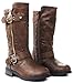 Kids Girls Mango21 Brown Dual Buckle/Zipper Quilted Mid Calf Motorcycle Boots-3