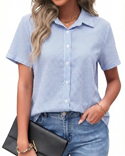 PYGFEMR Womens Striped Button Down Shirt