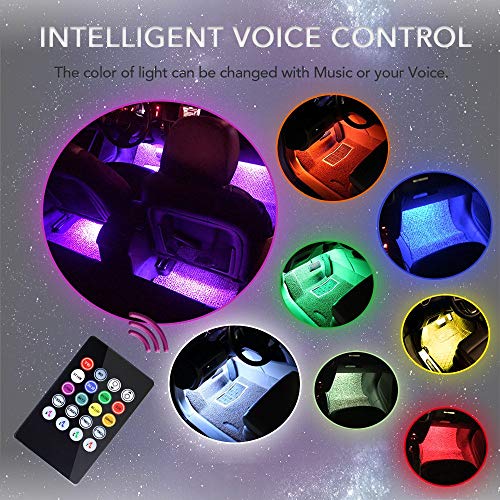Car Interior Lights 4pcs 8 Color RGB 72 LEDMulticolor Music Car LED Strip Lights Car Atmosphere Lights, LED Strip for Car TV with Sound Active Function, Wireless Remote Control