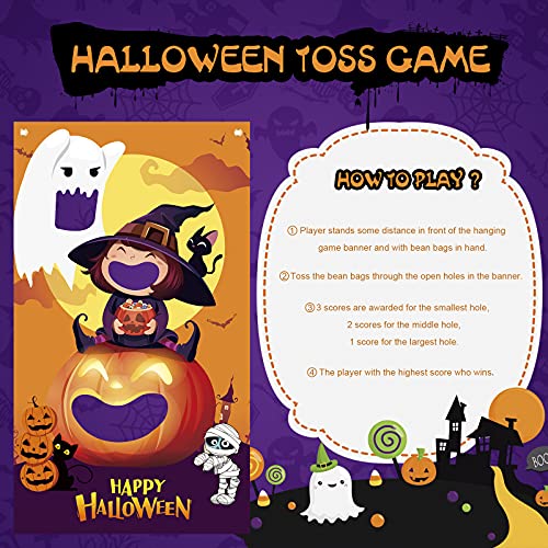 Halloween Party Game Set Halloween Bean Bag Toss Game with Pumpkin Ghost Witch Happy Halloween Banner and Cute Bean Bags Party Game for Halloween, Funny Family Halloween Game for Kids Indoor Outdoor