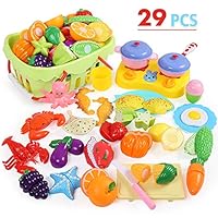 NextX Play Food for Kids Kitchen, Pretend Play Kitchen Accessories Set, Cutting Fruits Vegetables Kitchen Toy for Boys Girls