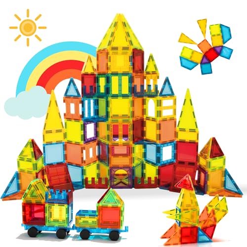 Blocs de Construction Magnétiques 131 PCS avec 2 Voitures, Jouets magnétiques pour Enfants Les Tout-Petits, Jouets pour 3 4 5 6 7 8 Ans garçon Fille, Multicolore.