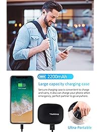 BassPal IPX7 - Auriculares inalámbricos impermeables con Bluetooth 5.0, 60 horas de reproducción, graves profundos, sonido estéreo, deportivos, auriculares in-ear con micrófono, control táctil, AAC CVC 8.0, 2200 mAh, funda recargable