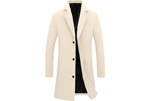 AQAYL Trench Coat Men Single Breasted Wool Blend Coat Mid Length Pea Coat Notch Lapel Jacket Business Casual Overcoat