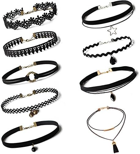 Chokers Set, Black Gothic Velvet Stretch Tattoo Necklace, 9 of Pack