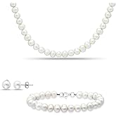 SEA OF ICE 925 Sterling Silver Freshwater Cultured Pearl Necklace Bracelet and Earrings Jewelry Set for Women