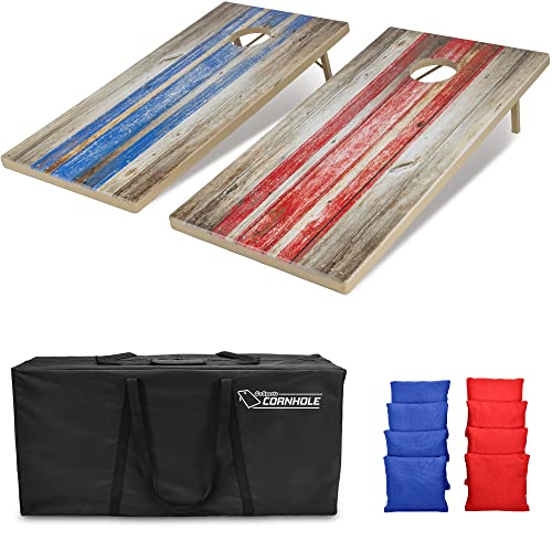 GoSports 4 x 2 ft All Weather Cornhole Boards - Rustic, Reed Camo, Woodland Camo, or Wood - 2 Regulation Size ToughToss Boards, 8 Bean Bags, and Carry Case