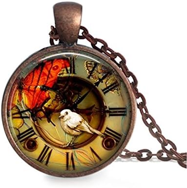 White Dove Pendant Steampunk Necklace Round Handmade Jewelry