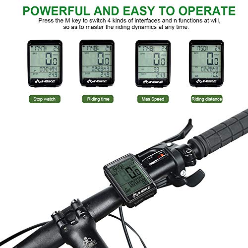 SKYSPER Cuentakilómetros para Bicicleta, Computadora de Bicicleta Inalámbrica IP66 Impermeable Velocímetro Odómetro con Pantalla LCD de Retroiluminación Multifuncional para Ciclismo
