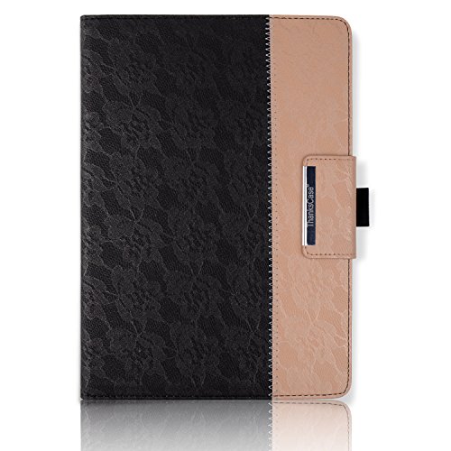 Thankscase Case for iPad Air 2, Rotating Case Smart Cover with Great Pattern,Swivel Case Bulid-in Wallet Pocket and Hand Strap for iPad Air 2.(Lace Black Gold)