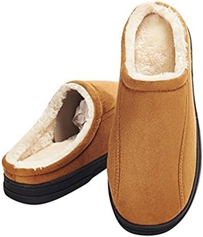 Festooning Men's Warm Slip On Microsuede House Slippers Anti Slip Memory Foam Indoor Outdoor (US9.5-10.5, Khaki)