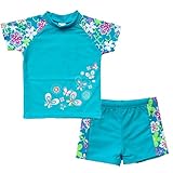 BAOHULU Girls Swimsuit 3-10 Years UPF 50+ UV Protective (Short Sleeve Blue)