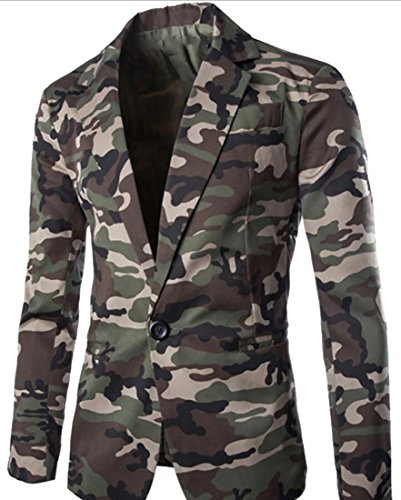 BYWX Men's Camouflage One-Button Long Sleeve Blazer Jacket Sport Coat Army Green US M