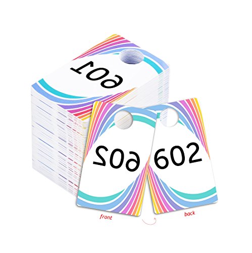 Live Sale Plastic Tags, Normal and Reverse Mirrored Numbers, Reusable Coat Check Hanger Cards, 100 Consecutive Numbers, (601-700)