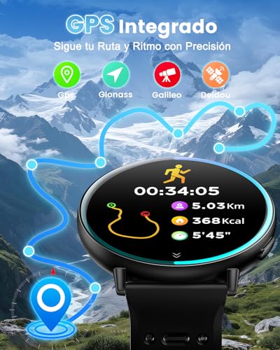 Rmana Smartwatch Men with GPS, Smartwatch Watch 1.39" Touch Screen, Bluetooth Calls, Sports Modes, Compass, Heart Rate Monitor, Blood Pressure Measurement, Digital Watch iOS/Android