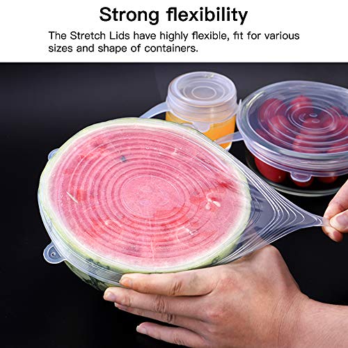 GARDWEN Silicone Stretch Lids Reusable, Kitchen Airtight Food Storage Covers, 6 Sizes Seal Bowl Stretchy Wrap Cover, Keep Food Fresh for Containers, Cups, Cans,Plates, Microwave, Dishwasher Safe