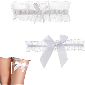 ArrErr 2 Pack Wedding Garter White Lace Garter Belt with Bowknot Bridal Garters for Bride Wedding Day Night Costume Cosplay D