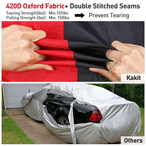 Waterproof Car Covers, 4 Layers 420D Oxford Fabric Sedan Car Cover with Soft Cotton Lining, Outdoor Heavy Duty Universal Full Size Vehicle Covers for Automobiles, Fits up to 199"