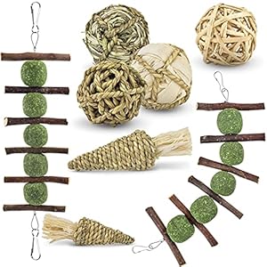 ERKOON Guinea Pig Treat Toys, Small Animal Chew Boredom Breaker Natural Rabbit Hamster Teeth Care Molar Grass Balls…