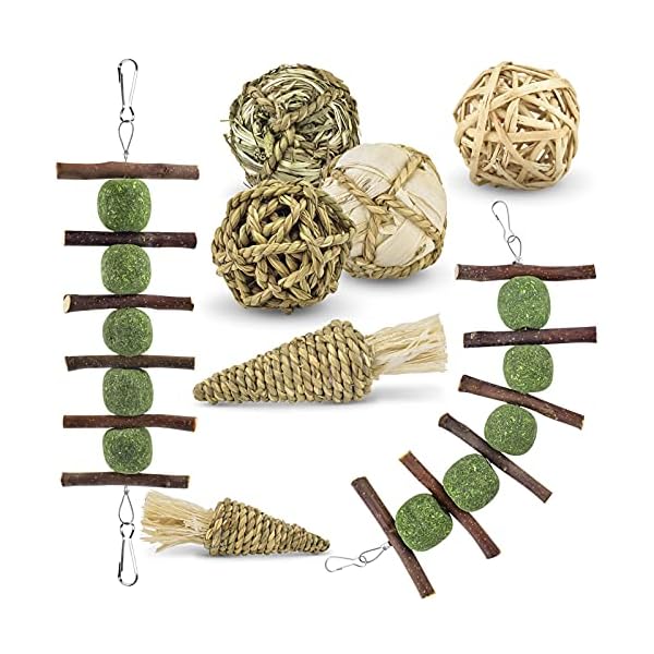 ERKOON Guinea Pig Treat Toys, Small Animal Chew Boredom Breaker Natural Rabbit Hamster Teeth Care Molar Grass Balls…