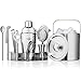 GSCW Bar Set with Ice Bucket - 10 Piece Stainless Steel Bartender Mixology Kit with Cocktail Shaker, Jigger, Strainer, Corkscrew, Bottle Opener, Tongs, Stirrer, Cheese Knife and Stand