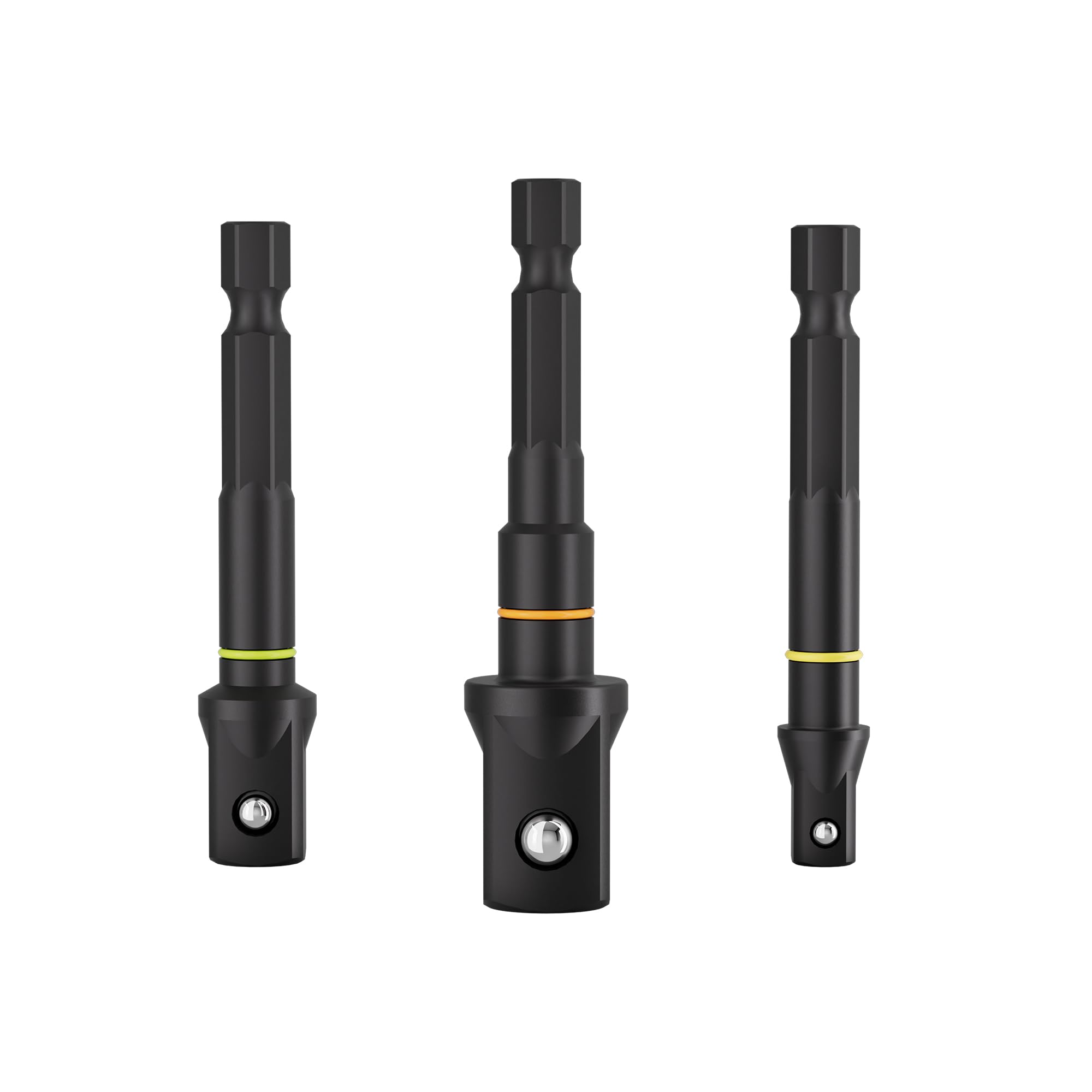 Photo 1 of YEKEPRO 3-Piece Impact Socket Adapter Set with 1/4", 3/8", and 1/2" Drive Attachments, 1/4" Hex Shank, Impact Grade Extension Bit for Power Drill & Impact Driver