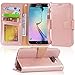Arae Case Compatible for Samsung Galaxy S6 - [Wrist Strap] Flip Folio [Kickstand Feature] PU leather wallet case with ID&Credit Card Pockets (rosegold)