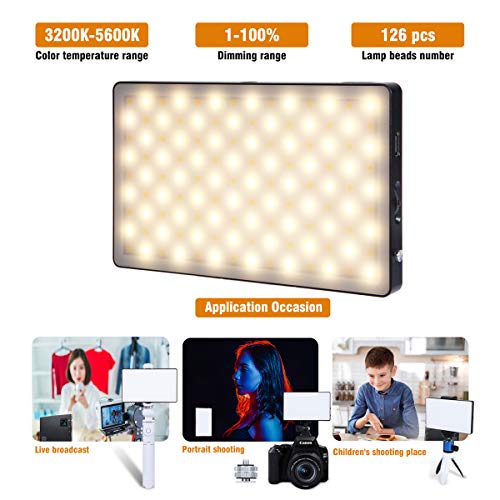 LED Video Light LituFoto N126 Photography Light Camera Light 126pcs Bi-Color Beads OLED Display Screen with Built-in Lithium Battery for Video Shooting on Cameras and Smartphones