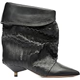 MAVMAX Slouchy Fold Over Ankle Boots for Women Pointed Toe Low Kitten Heels Short Wide Calf Booties Pull On Comfortable Casual Shoes