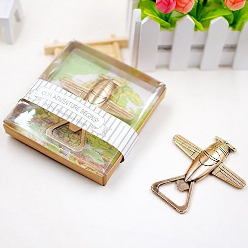 5 PCS Bottle Openers Gold Wedding Favors Decorations, Plane Shaped, Kraft Paper Label Card Tag Party Supplies